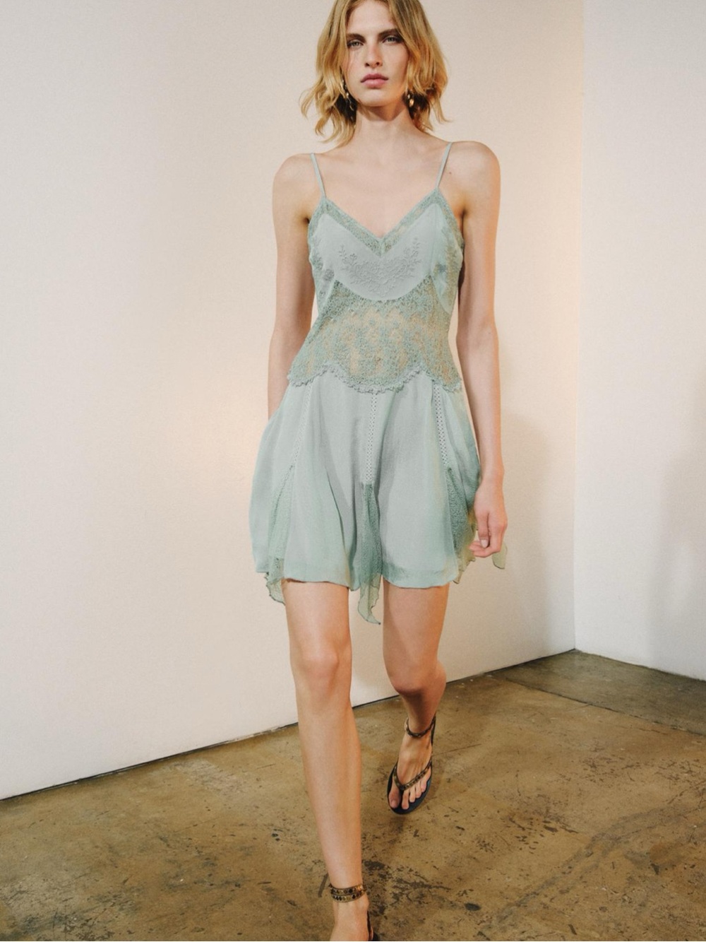 Zara pastel blue short Lace Slip Mini Dress